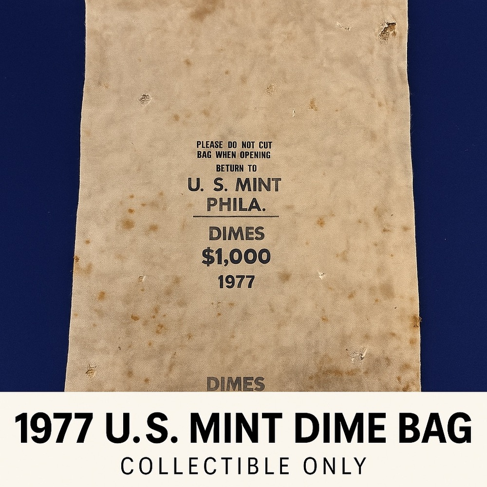 1977 U.S. Mint Philadelphia Dime Bag – $1,000 Canvas Sack –  Coin Collectible